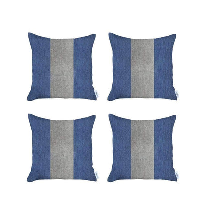 Set Of Four 18" X 18" Grey And Blue Geometric Zippered Handmade Polyester Throw Pillow