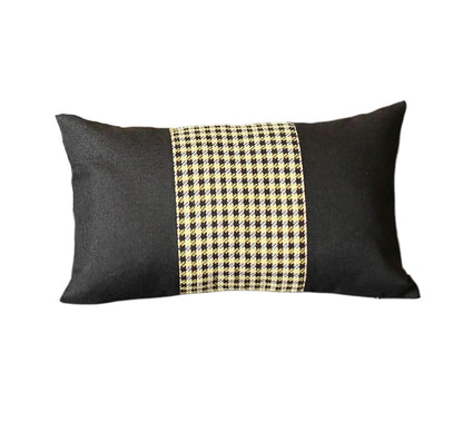 Set Of Four 20" X 12" Black And Yellow Polyester Houndstooth Zippered Pillow