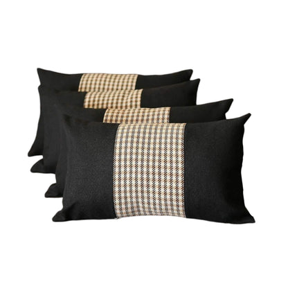 Set Of Four 20" X 12" Black And Brown Polyester Houndstooth Zippered Pillow