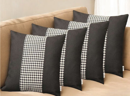 Set Of Four 18" X 18" Black And White Polyester Houndstooth Zippered Pillow