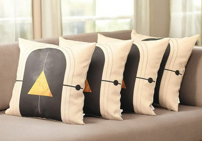 Set Of Four 18" X 18" White Black Gray And Gold Polyester Abstract Zippered Pillow