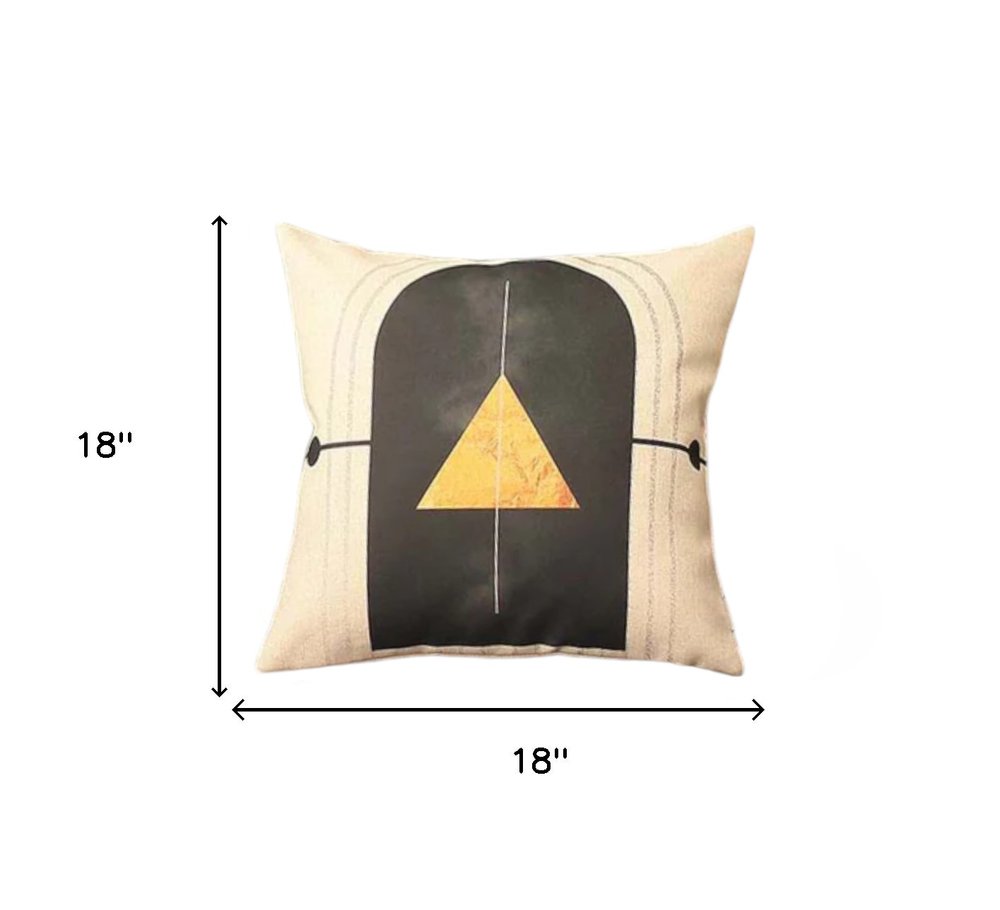 Set of Four 18" Ivory Black and Gold Geometric Fabric Throw Pillows