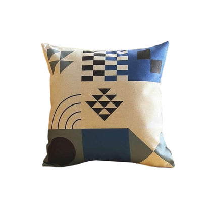 Set Of Four 18" X 18" Blue White Black And Gray Polyester Abstract Zippered Pillow