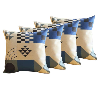 Set Of Four 18" X 18" Blue White Black And Gray Polyester Abstract Zippered Pillow