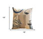 Set of Four 18" Ivory Blue and Gray Abstract Face Fabric Throw Pillows