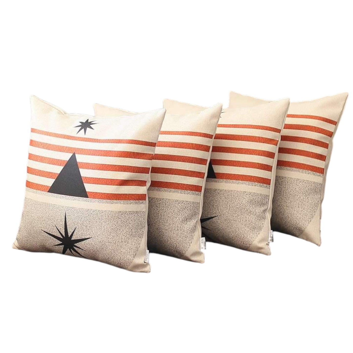 Set Of Four 18" X 18" Gray White Black And Red Polyester Abstract Zippered Pillow