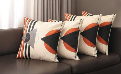 Set Of Four 18" X 18" Gray White Black And Red Polyester Abstract Zippered Pillow