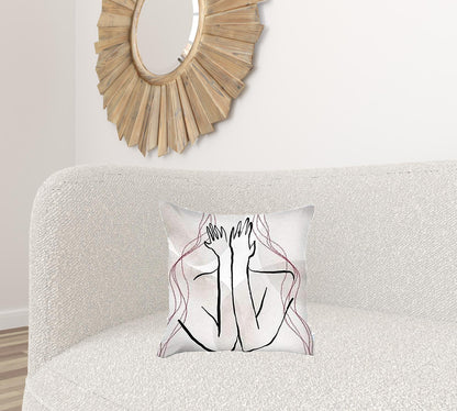 Set Of Four 18" X 18" Black And Grey Abstract Zippered Handmade Polyester Throw Pillow