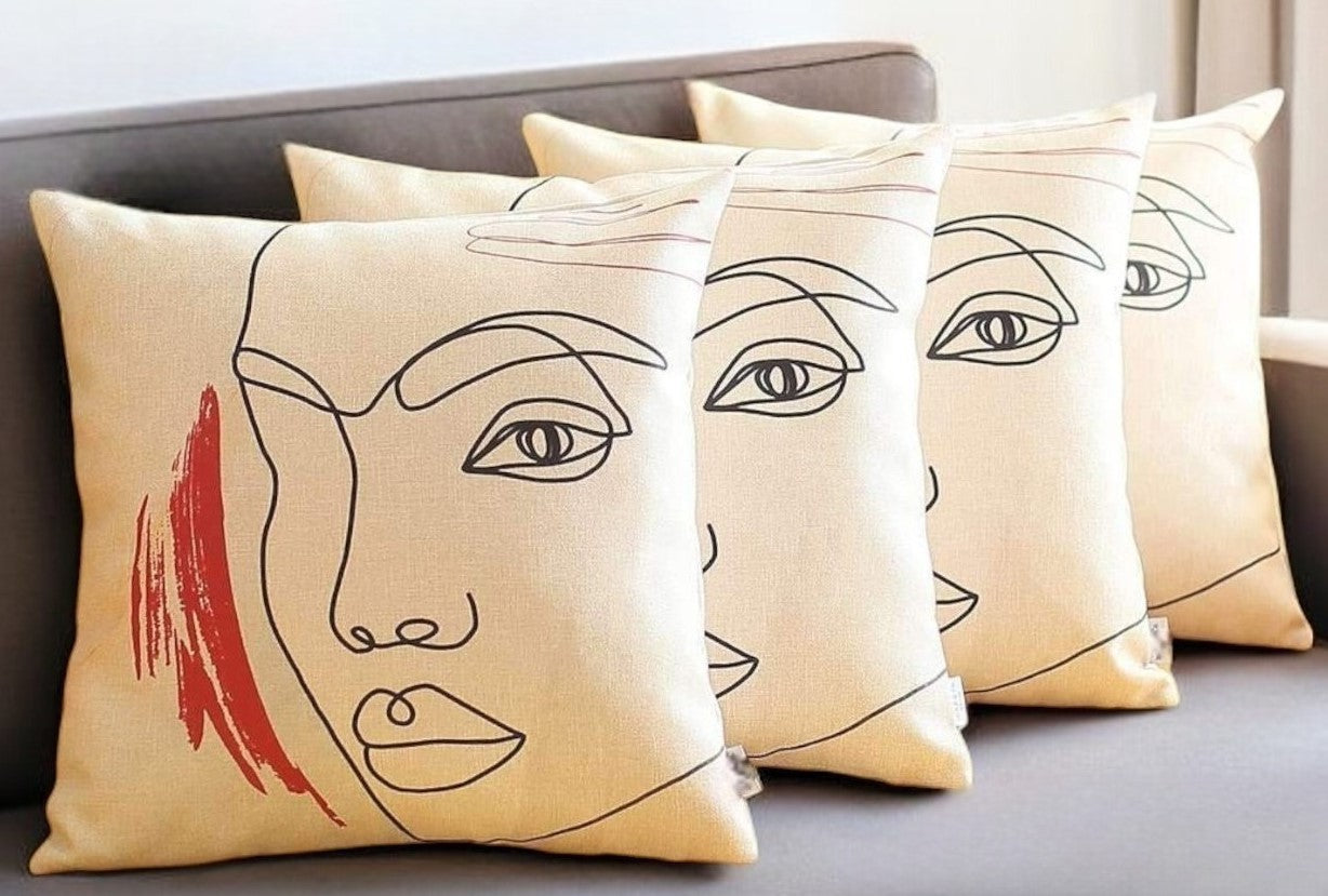 Set Of Four 18" X 18" Gray White Black And Red Polyester Abstract Zippered Pillow