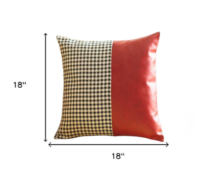 Set Of Four 18" X 18" Red Polyester Houndstooth Zippered Pillow