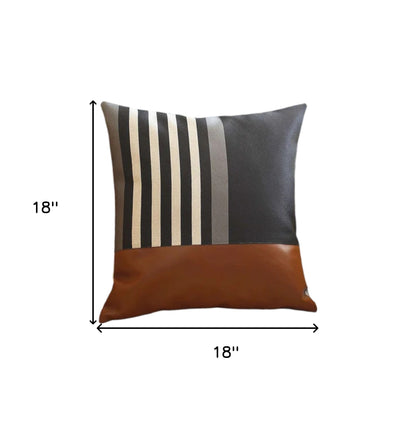 Set Of Four 18" X 18" Brown And Black Polyester Striped Zippered Pillow