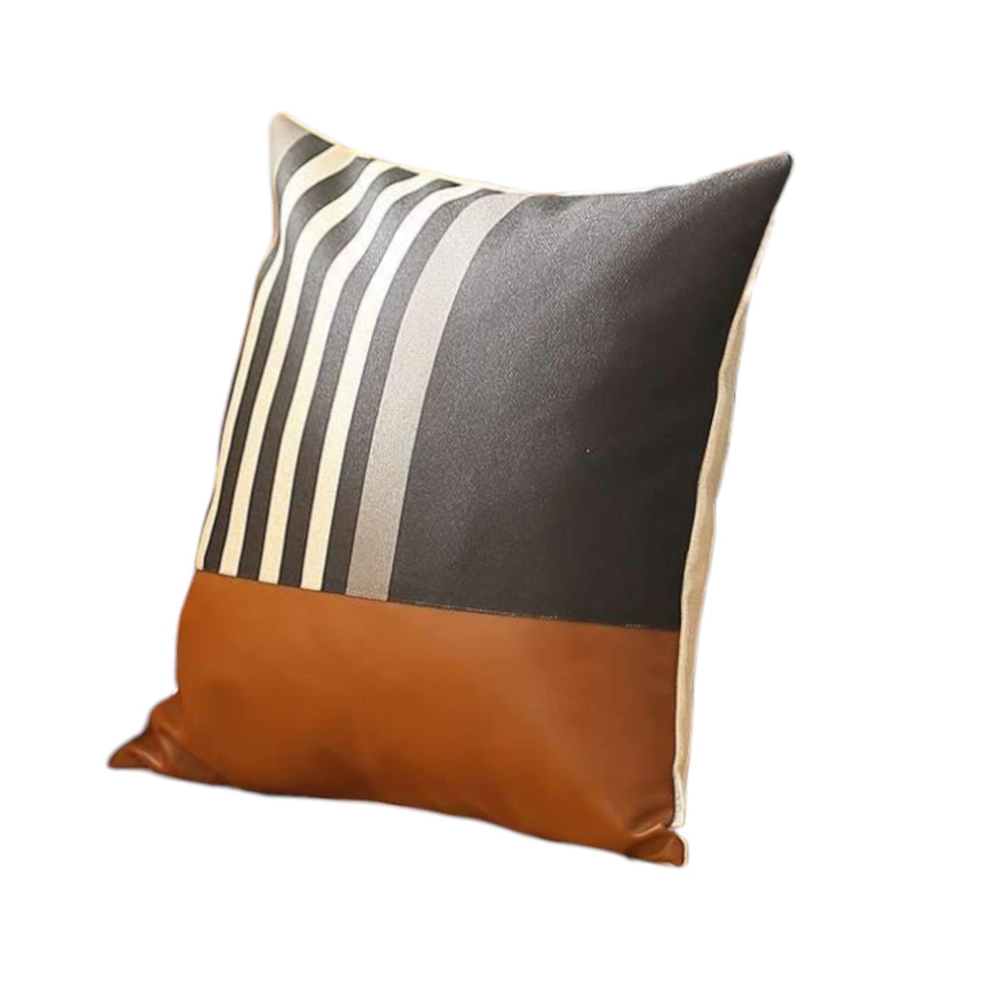 Set Of Four 18" X 18" Brown And Black Polyester Striped Zippered Pillow