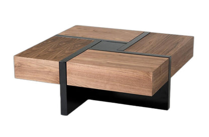 39" Brown and Black and Black Square Coffee Table with Four Drawers