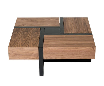 39" Brown and Black Wood Square Solid Coffee Table With Four Drawers