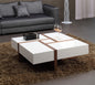 39" Brown and White Wood Square Solid Coffee Table With Four Drawers