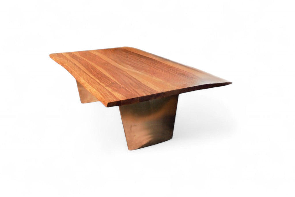 31" Natural Solid Wood And Steel Coffee Table