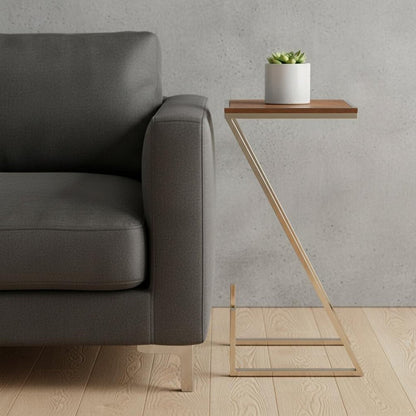 Stylish Asymmetrical Wood and Metal Z shaped Side Table