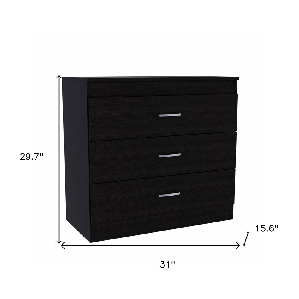 31" Black Wood Three Drawer Dresser