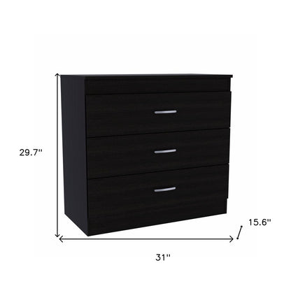 31" Black Wood Three Drawer Dresser