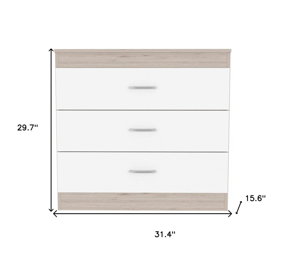 31" Light Gray And White Wood Three Drawer Dresser