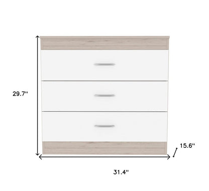 31" Light Gray And White Wood Three Drawer Dresser