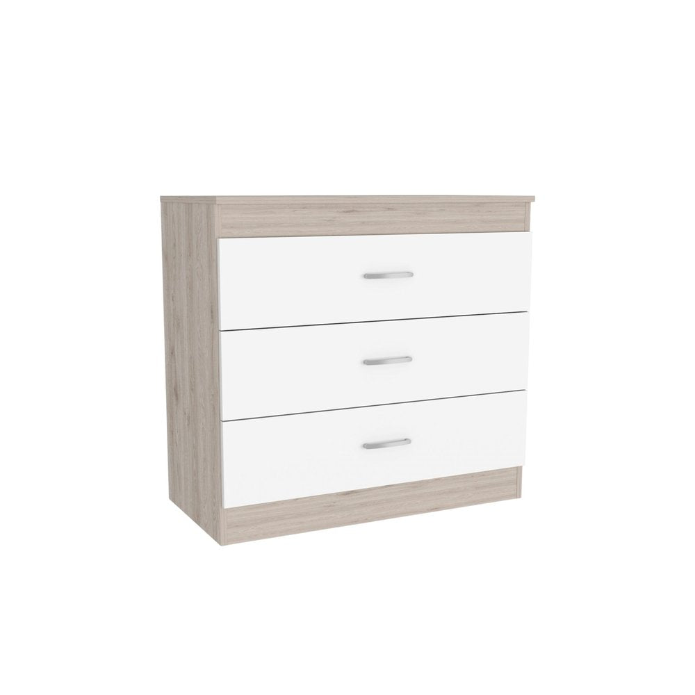 31" Light Gray And White Wood Three Drawer Dresser