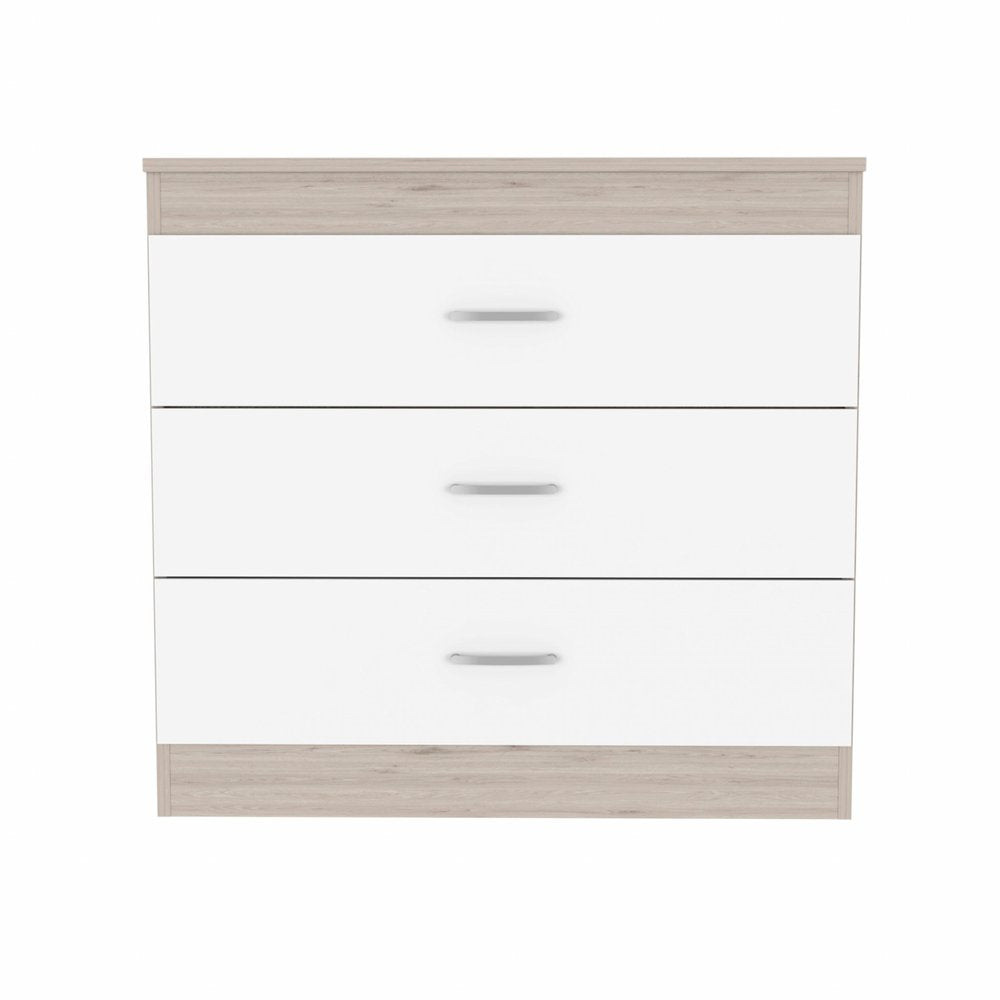 31" Light Gray And White Wood Three Drawer Dresser