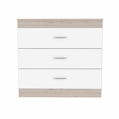 31" Light Gray And White Wood Three Drawer Dresser