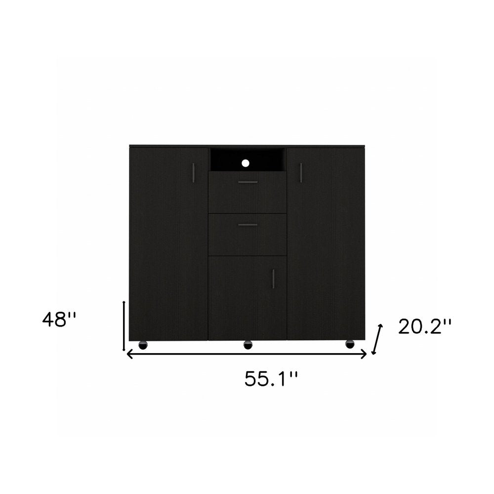 48" Black Wood Two Drawer Combo Dresser