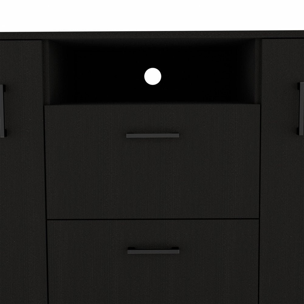 48" Black Wood Two Drawer Combo Dresser