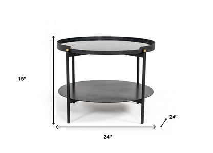 Modern Black Marble Painted Round Metal Coffee Table