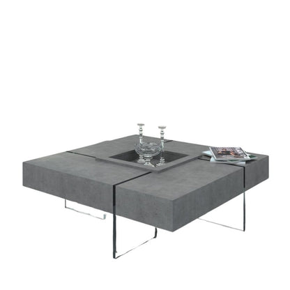 47" Gray and Clear Concrete And Glass Square Solid Coffee Table