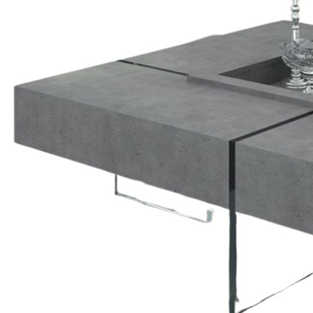 47" Gray And Clear Concrete And Glass Square Coffee Table