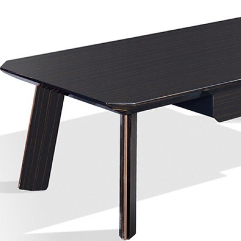 55" Ebony and Dark Brown Wood And Stainless Steel Coffee Table With Drawer
