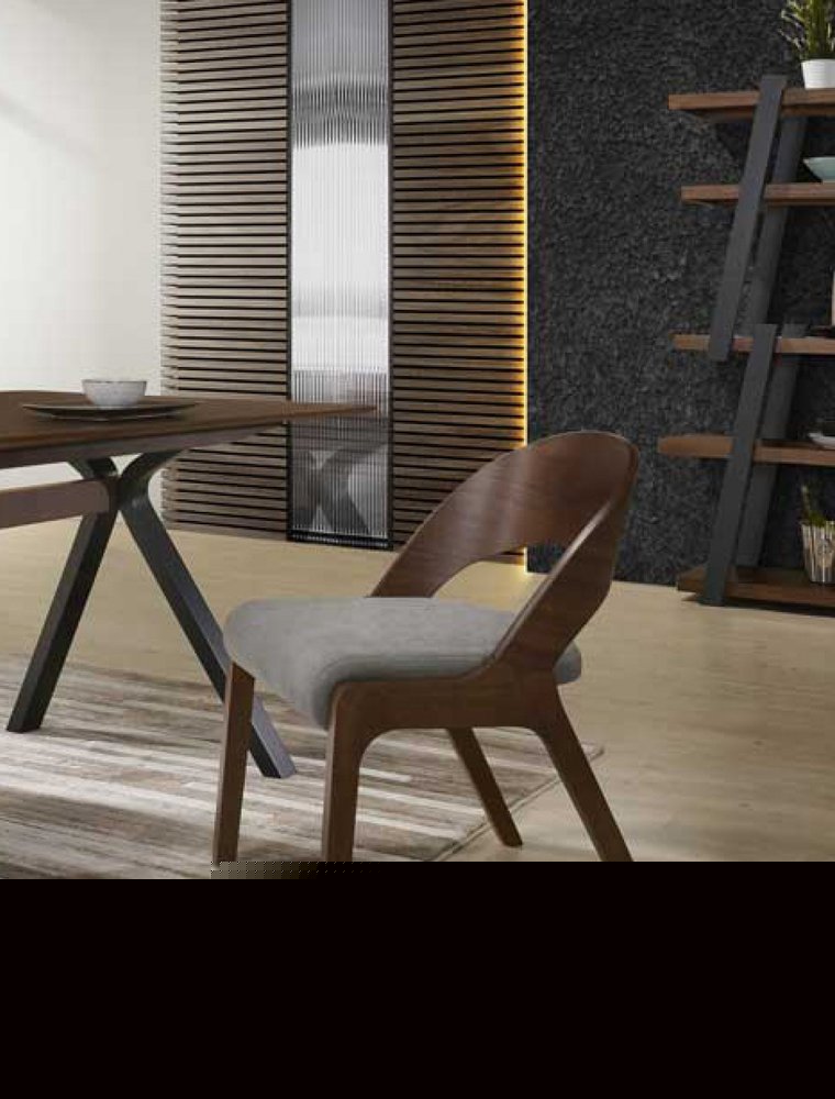 Set of Two Gray and Brown Upholstered Fabric Curved Back Dining Side Chairs