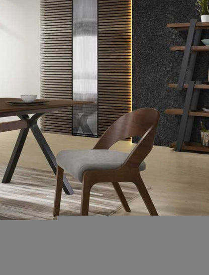Set of Two Gray and Brown Upholstered Fabric Curved Back Dining Side Chairs