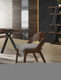 Set of Two Gray and Brown Upholstered Fabric Curved Back Dining Side Chairs