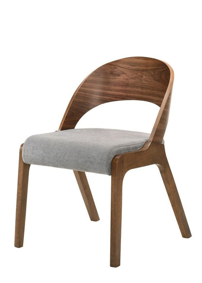Set of Two Gray and Brown Upholstered Fabric Curved Back Dining Side Chairs