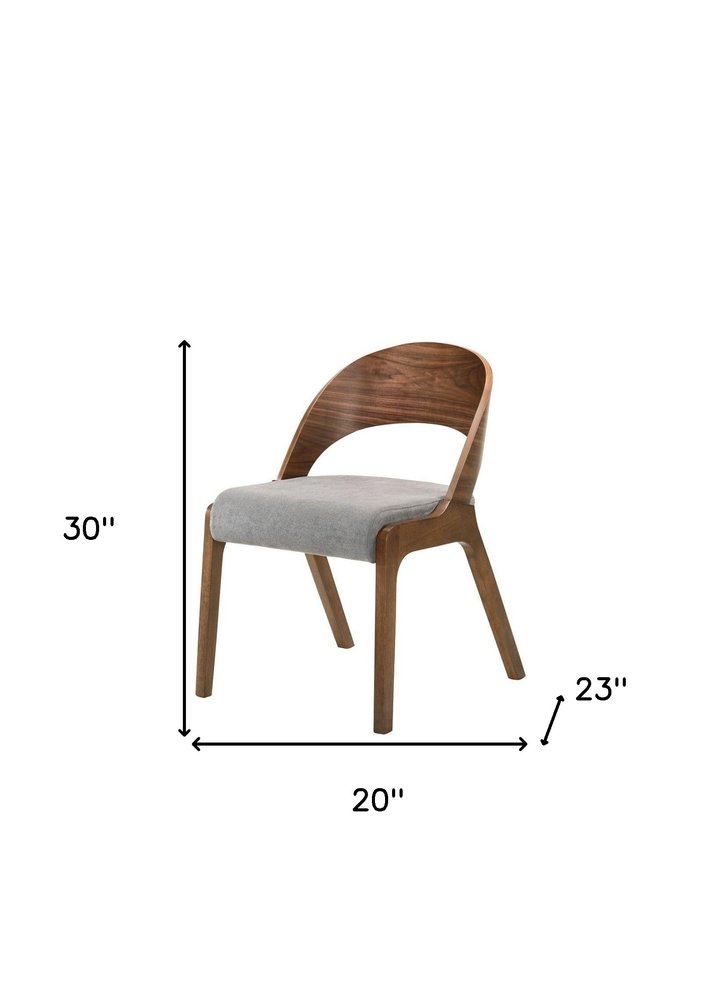 Set of Two Gray and Brown Upholstered Fabric Curved Back Dining Side Chairs