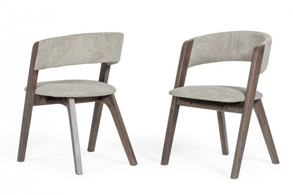 Set of Two Gray and Brown Upholstered Fabric Dining Arm Chairs