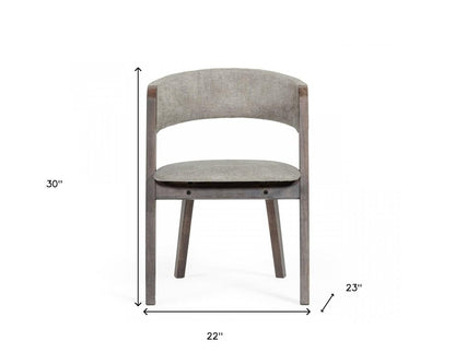 Set of Two Gray and Brown Upholstered Fabric Dining Arm Chairs