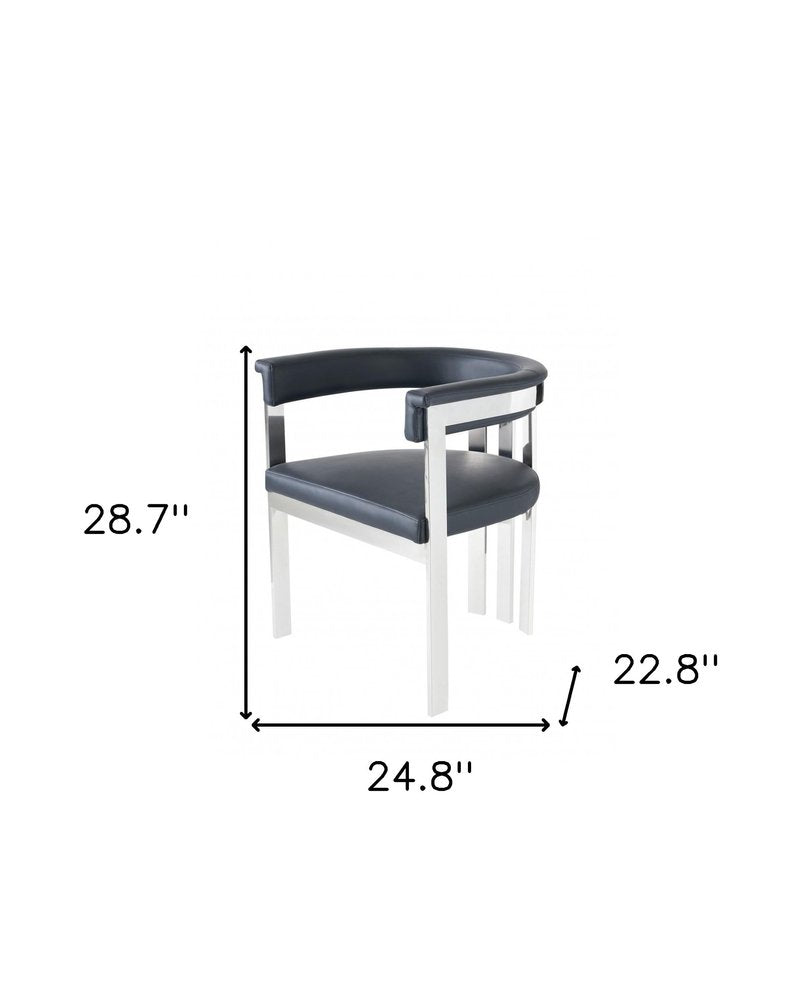 Black and Silver Upholstered Faux Leather Slat Back Dining Arm Chair