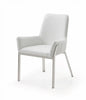 White and Silver Upholstered Faux Leather Dining Arm Chair