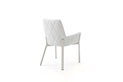 White and Silver Upholstered Faux Leather Dining Arm Chair