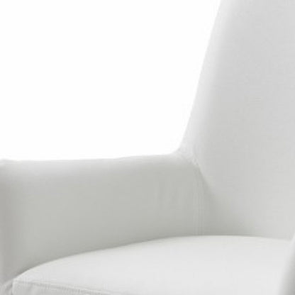 White And Silver Upholstered Faux Leather Dining Arm Chair