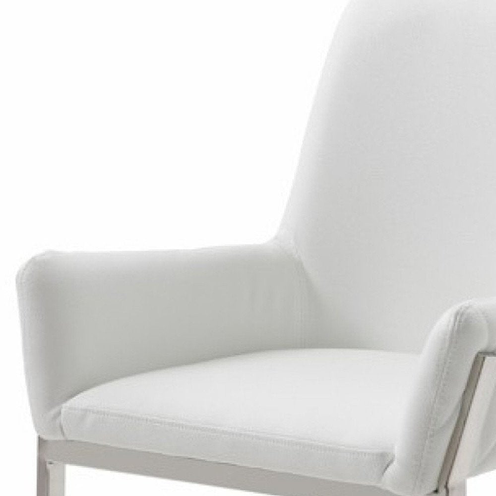White and Silver Upholstered Faux Leather Dining Arm Chair