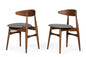 Set of Two Gray and Brown Upholstered Fabric Wishbone Back Dining Side Chairs