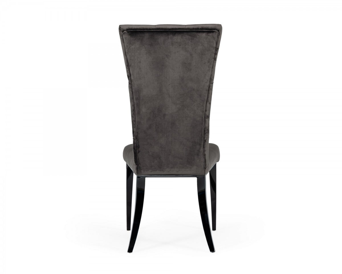 Set of Two Gray And Black Upholstered Velvet Dining Side Chairs