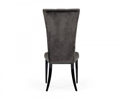 Set of Two Gray And Black Upholstered Velvet Dining Side Chairs