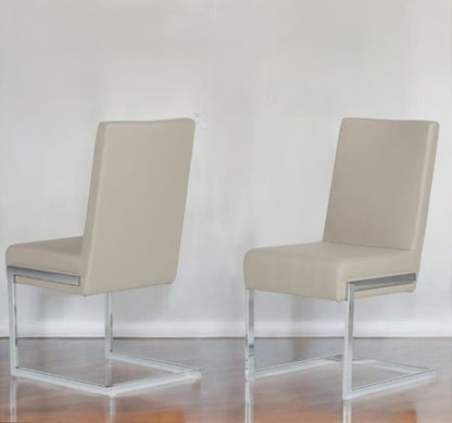 Set of Two Gray And Silver Upholstered Faux Leather Dining Side Chairs